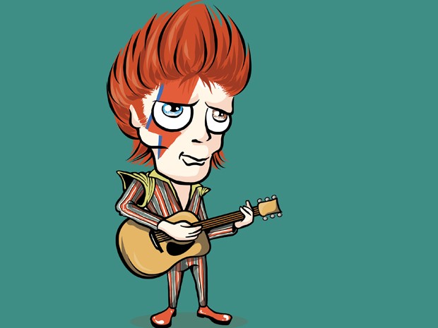 David Bowie é retratado no livro "Rock para pequenos": "Ele tem os olhos de duas cores, um é castanho e o outro é azul. Ou seja, ser diferente também é muito legal! E devemos respeitar as diferenças."  (Foto: Divulgação)