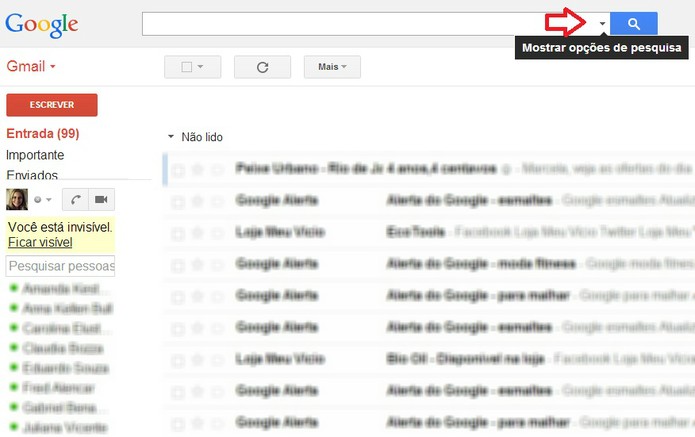 Botão de acesso à interface de criação de filtro no Gmail (Foto: Reprodução/ Marcela Vaz)