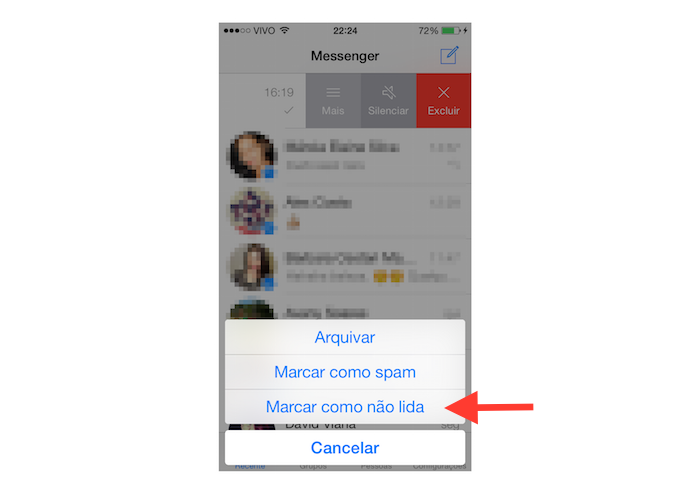 Marcando uma mensagem como não lida no Facebook Messenger para iOS (Foto: Reprodução/Marvin Costa)