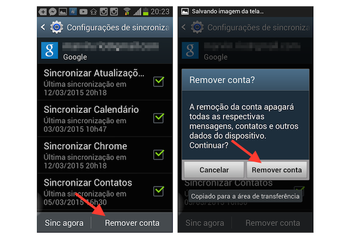 Saindo de uma conta do Gmail no Android (Foto: Reprodução/Marvin Costa)