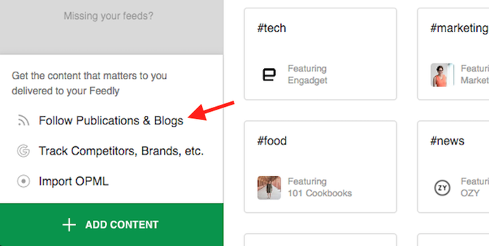 Escolha o tipo de conteúdo que será agregado no Feedly (Foto: Reprodução/Marvin Costa) Escolha o tipo de conteúdo que será agregado no Feedly (Foto: Reprodução/Marvin Costa)