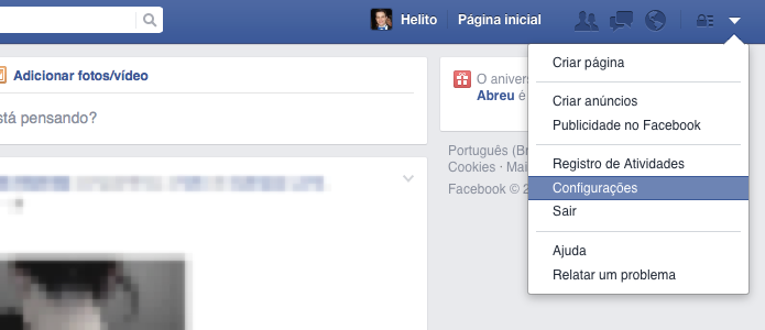 Acesse as configurações do Facebook (Foto: Reprodução/Helito Bijora)
