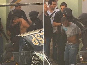 Momento em que dois dos sequestradores deixam casa na Região Noroeste de Belo Horizonte. (Foto: Reprodução/TV Globo)
