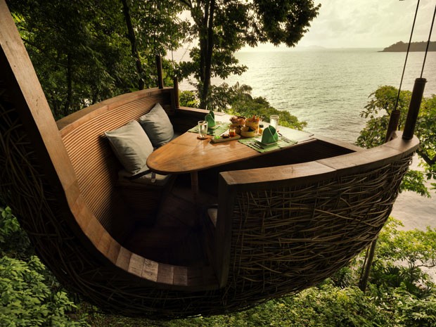 A vista do restaurante-ninho (Foto: Divulgação/Soneva Kiri Eco Villa)
