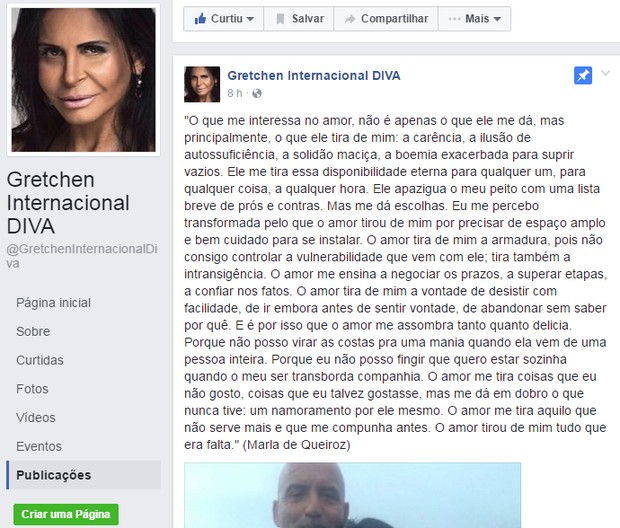 Página de Gretchen foi vítima de ataques preconceituosos (Foto: Reprodução / Facebook) Página de Gretchen foi vítima de ataques preconceituosos (Foto: Reprodução / Facebook)