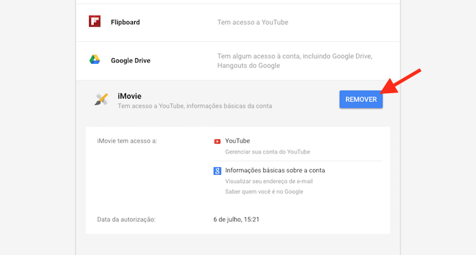 Removendo um aplicativo conectado a uma conta do Google (Foto: Reprodução/Marvin Costa)