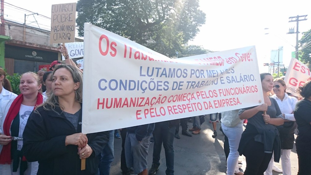 Manifestantes levaram faixas e cartazes para o ato em frente à Câmara de Bauru (Foto: Renata Marconi/ G1 )