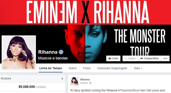 Rihanna é um fenômeno das redes sociais (Foto: Reprodução/Facebook)