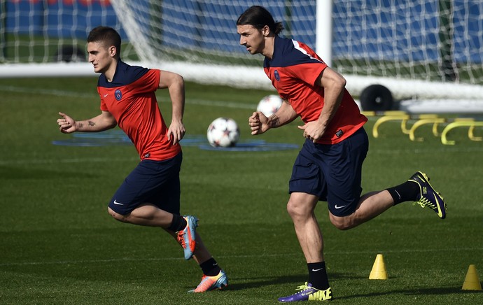 Verratti e Ibrahimovic treino PSG (Foto: AFP)