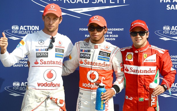 Button, Hamilton e Massa posados Monza GP da Itália (Foto: AFP)