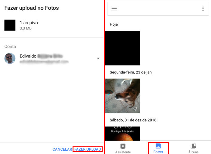 Fazendo upload e visualizando a captura de tela (Foto: Reprodução/Edivaldo Brito)