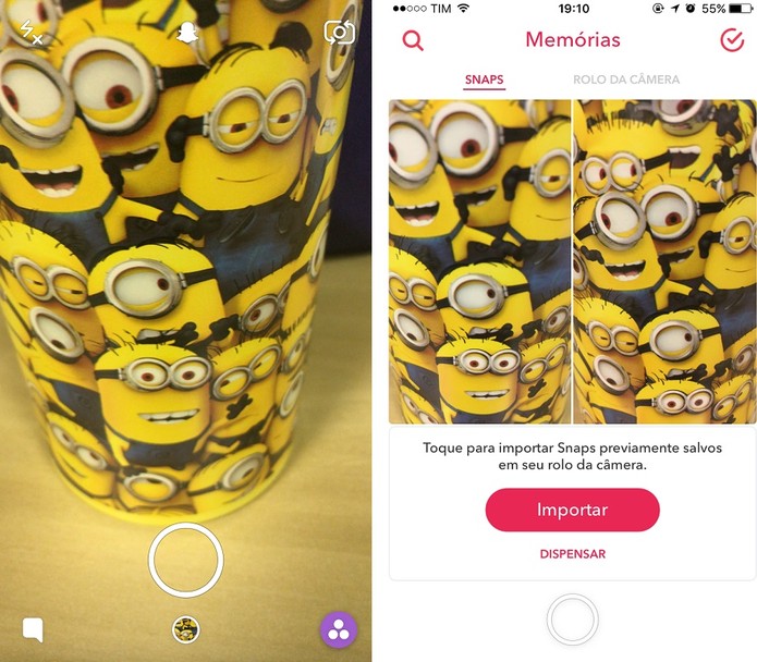 Acesse a pasta "Memórias" do Snapchat (Foto: Reprodução/Camila Peres) Acesse a pasta "Memórias" do Snapchat (Foto: Reprodução/Camila Peres)