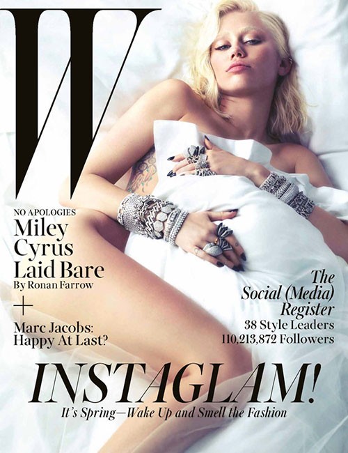Cyrus na capa da revista 'W'. (Foto: Divulgação)