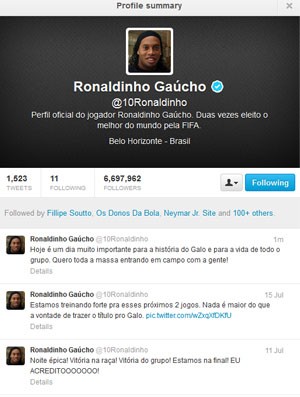 Ronaldinho Gaúcho, Atlético-MG, Twitter (Foto: Reprodução / Twitter)