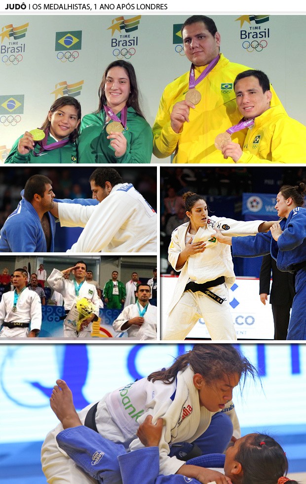judo mosaico medalhistas brasileiros sarah menezes felipe kitadai Mayra Aguiar Rafael Silva 2 (Foto: Editoria de Arte)