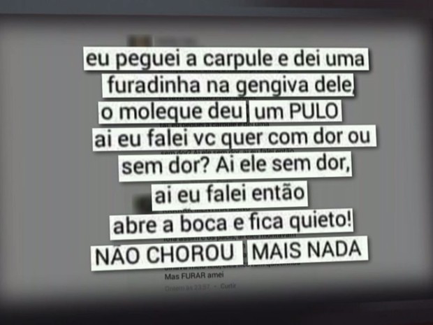 Aluna de odontologia postou mensagem em rede social (Foto: TV Globo/Reprodução)