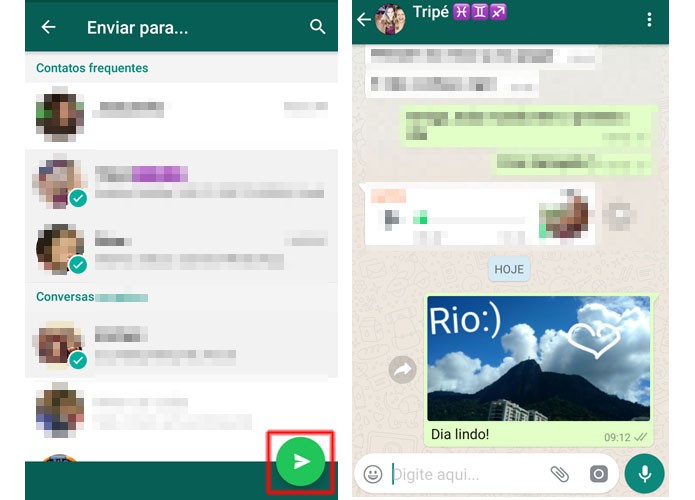 Toque sobre a seta verde para concluir o processo