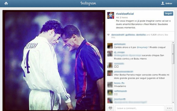 Instagram Rivaldo Barcelona x Real Madrid Hierro (Foto: Reprodução / Instagram)