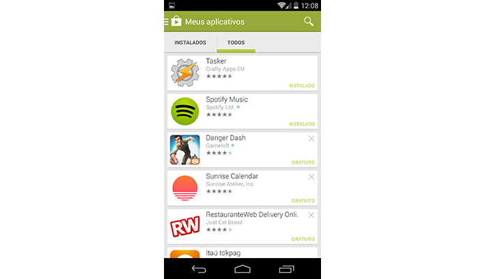 Lista mostra apps instalados no aparelho e baixados previamente (Foto: Reprodução/Paulo Alves)