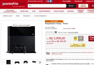 Lojas on-line como Ponto Frio (na imagem) iniciaram a pré-venda do PS4 no Brasil (Foto: Reprodução/Ponto Frio)