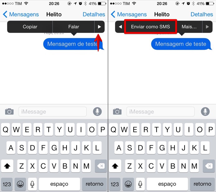 Enviando mensagem do iMessage por SMS (Foto: Reprodução/Helito Bijora)