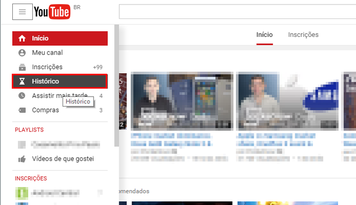 Acesse seu histórico do YouTube (Foto: Reprodução/Paulo Alves) Acesse seu histórico do YouTube (Foto: Reprodução/Paulo Alves)