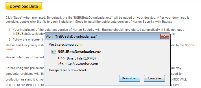 Baixando o beta do Norton (Foto: Reprodução/Edivaldo Brito)