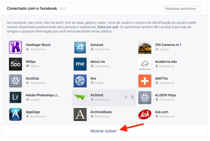 Acesso a todos os aplicativos e serviços vinculados ao Facebook (Foto: Reprodução/Marvin Costa)