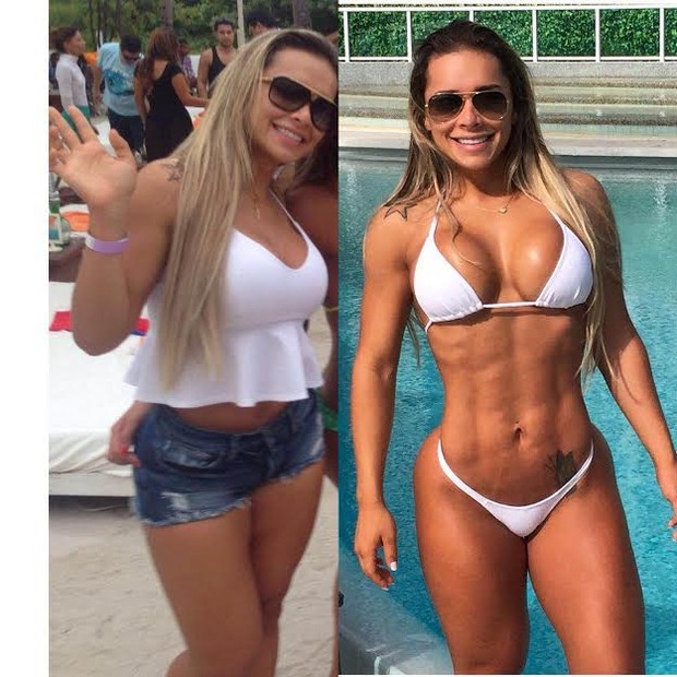 Rafela Ravena antes e depois de ingressar no mundo fitness (Foto: Ohrangutang)