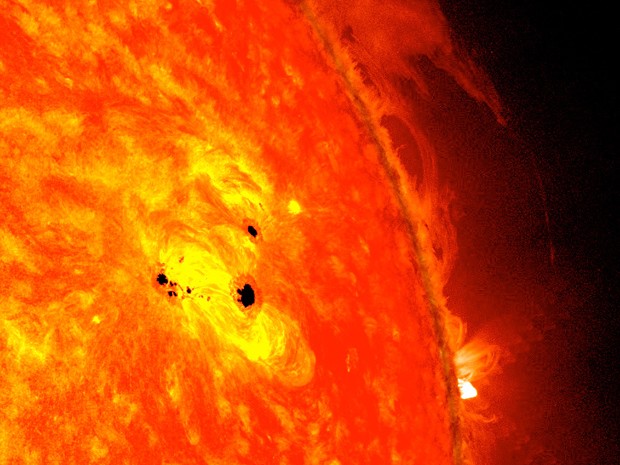 Manchas solares são vistas no Sol nas últimas 48h (Foto: Nasa’s Goddard Space Flight Center)