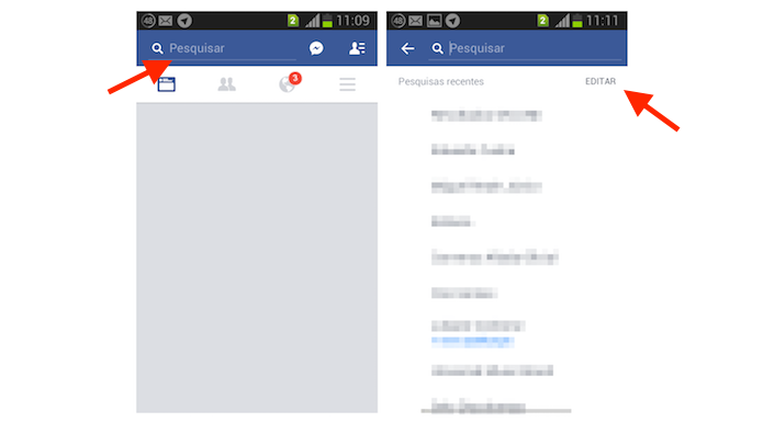 Acessando a página de edição para buscas no aplicativo do Facebook (Foto: Reprodução/Marvin Costa)