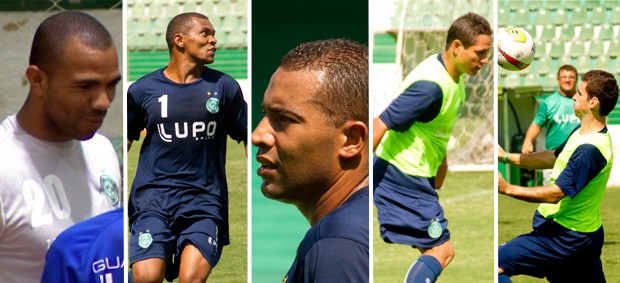 Emerson, Oziel, Wellington Monteiro, Fábio Bahia e Fumagalli, próximos a renovar com o Guarani (Foto: Editoria de Arte / Globoesporte.com)