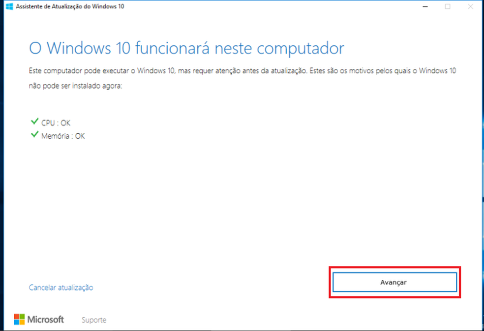 Iniciando a atualização via Assistente de Atualização do Windows 10 (Foto: Reprodução/Edivaldo Brito)