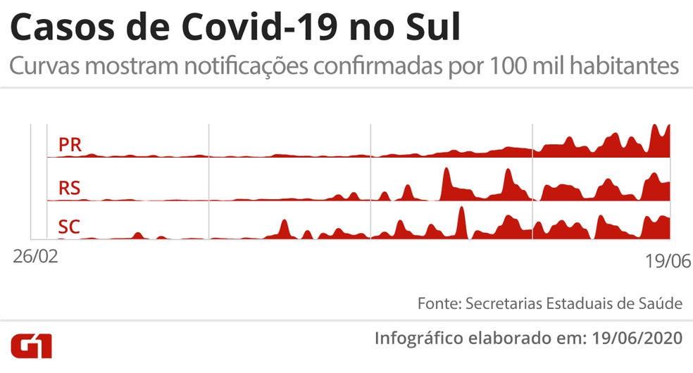 Do início da pandemia a um milhão de casos: evolução da Covid no Sul do Brasil — Foto: Arte/G1