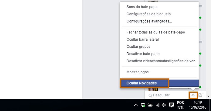 Função para ocultar as novidades e expandir o chat na lateral do Facebook (Foto: Reprodução/Barbara Mannara)