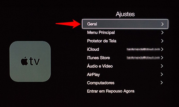 Navegando pelas configurações da Apple TV (Foto: Reprodução/Alessandro Junior) Navegando pelas configurações da Apple TV (Foto: Reprodução/Alessandro Junior)