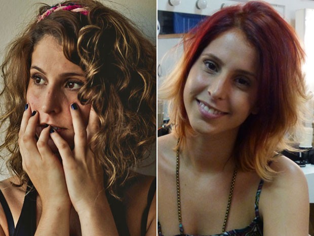Antes e depois! O cabelo castanho com luzes claras de Ana Rios e depois o ruivo com as pontas loiras de Bárbara (Foto: Malhação/Gshow)