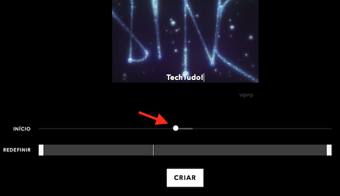 Opção que determina o trecho do vídeo que será usada para criar a GIF no Vevo (Foto: Reprodução/Marvin Costa)