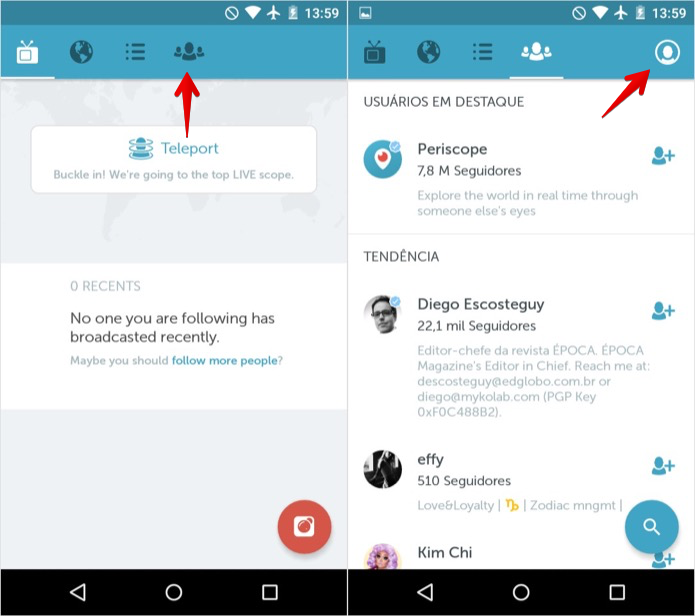 Acesse o seu perfil no Periscope (Foto: Reprodução/Helito Bijora)
