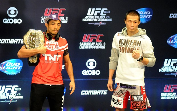Jose aldo e Korean Zombie Coletiva UFC rio (Foto: Andre Durão)