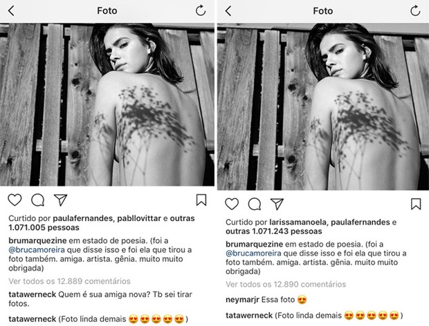 Neymar e Tatá Werneck comentam em foto de Bruna Marquezine (Foto: Reprodução/Instagram) Neymar e Tatá Werneck comentam em foto de Bruna Marquezine (Foto: Reprodução/Instagram)