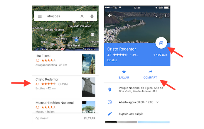 Acessando a página de uma atração turística no Google Maps do celular (Foto: Reprodução/Marvin Costa)