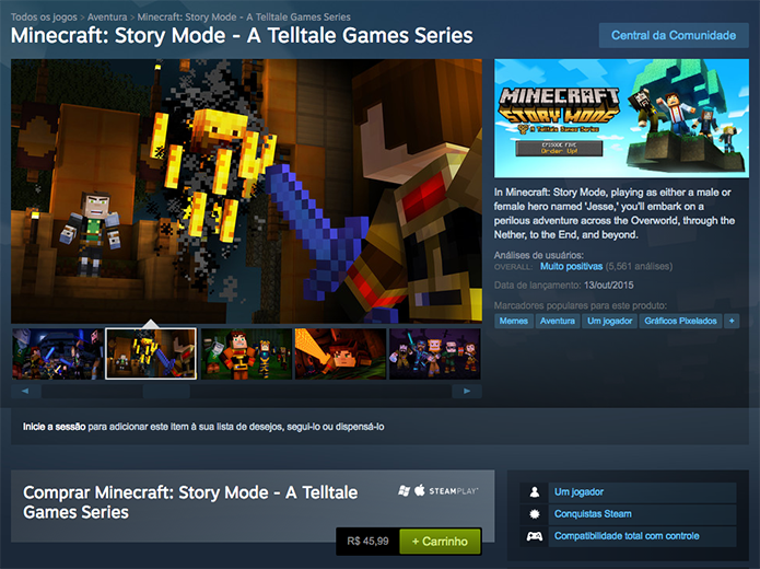 Adicione o Minecraft: Story Mode ao carrinho do Steam (Foto: Reprodução/Murilo Molina)