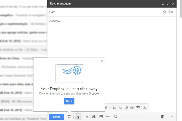 Nova extensão do Dropbox para enviar e-mails no Gmail pelo Google Chrome (Foto: Reprodução/Barbara Mannara)