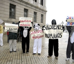Manifestantes pró-vida protestam em frente ao Parlamento do Uruguai contra a lei que descriminaliza o aborto (Foto: AP)
