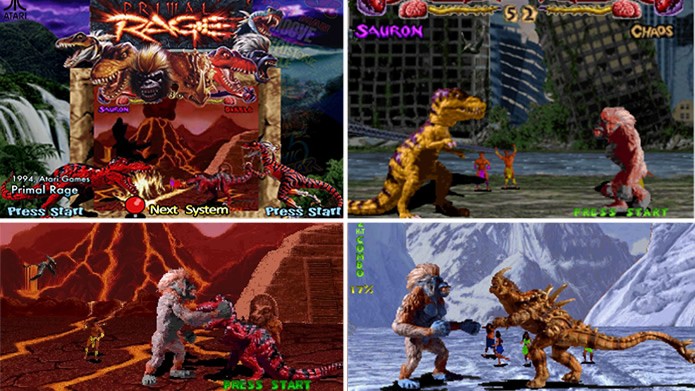 Em Primal Rage os jogadores irão escolher uma gigantesca criatura pré-histórica e participar de um incrível torneio de luta (Foto: Divulgação/Atari Games)