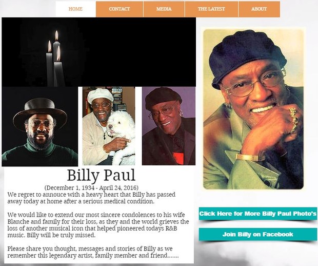 Site oficial de Billy Paul (Foto: Reprodução / Site Oficial)