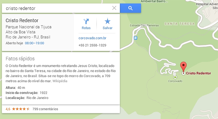 Google Maps agora exibe detalhes de pontos turísticos, como o Cristo Redentor (Foto: Reprodução/Paulo Alves)