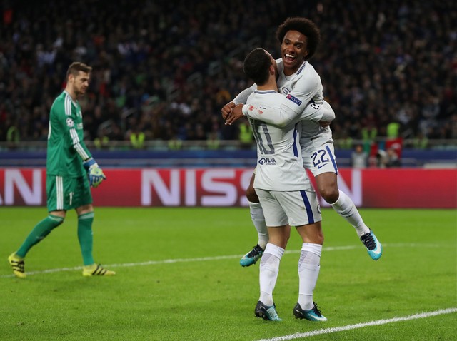 Qarabag x Chelsea Willian (créditos: Reuters) Chelsea atropela o Qarabag