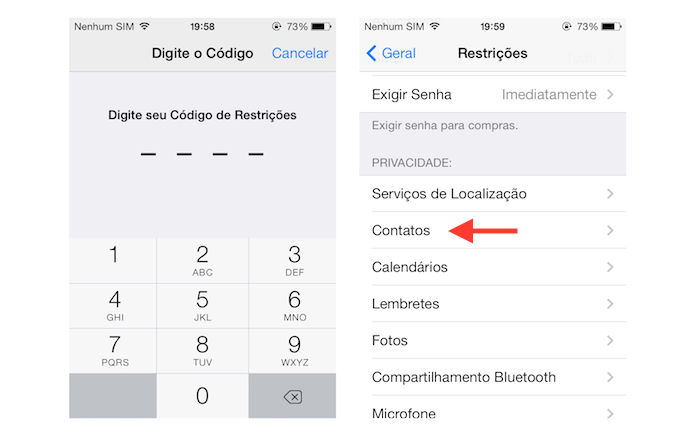 Acessando as opções de contato das restrições do iOS (Foto: Reprodução/Marvin Costa)